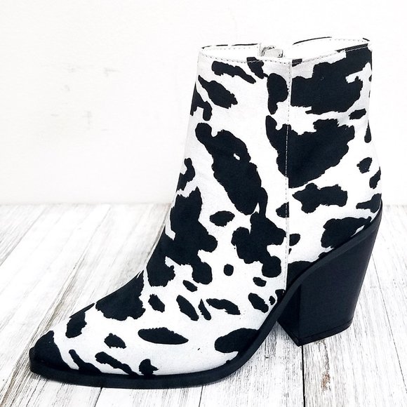 New Cow Print Cowboy Ankle Boots Booties - Picture 5 of 5